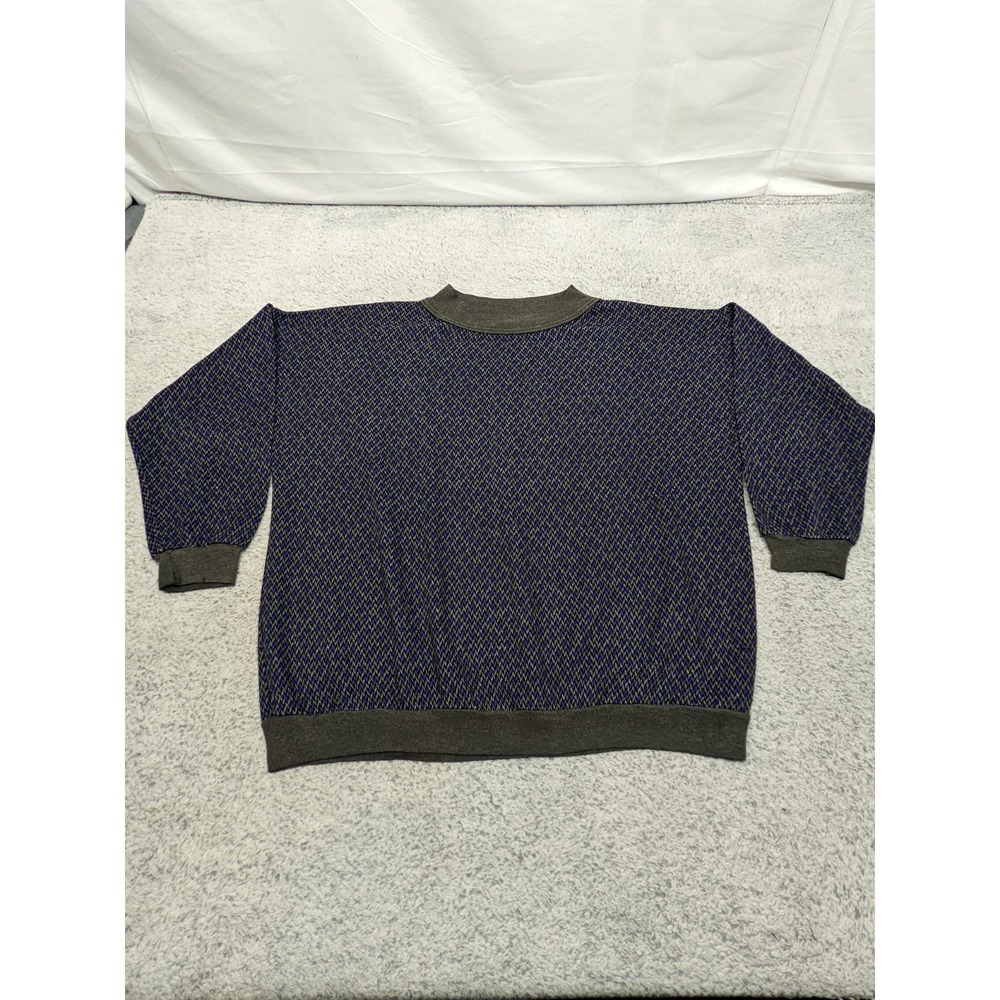 Vintage 80s 90s Oliver Knit Sweater XL Made in USA Purple Gray Geometric Retro